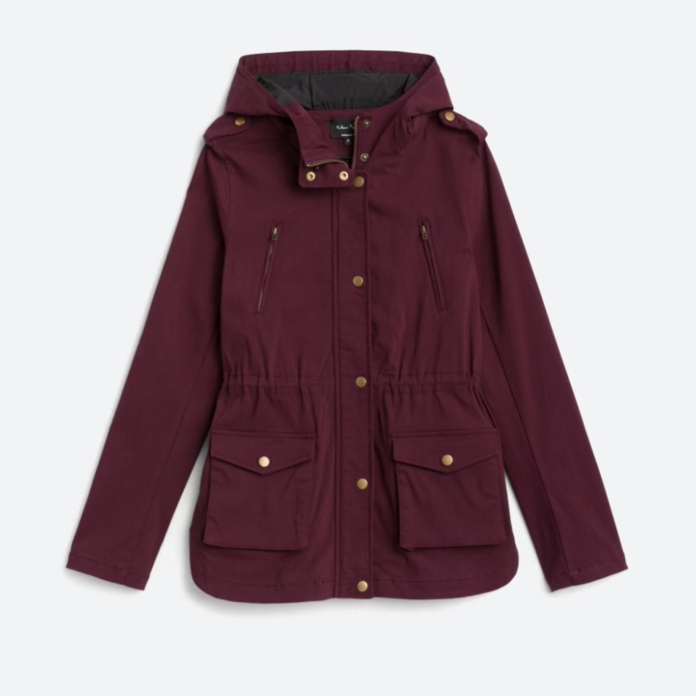 Eden Society - Holly Contrast Hood Cargo Jacket in dark purple. Size Medium